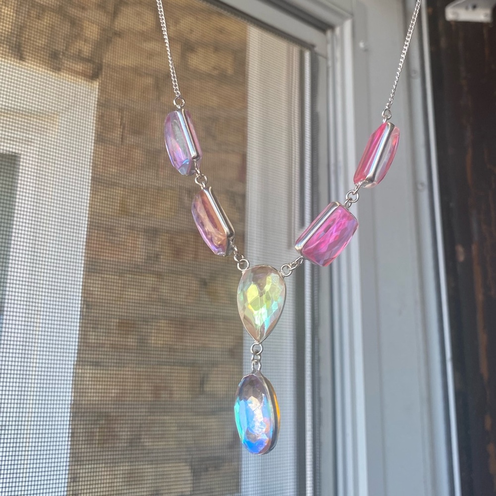 Mystic Fire Rainbow Topaz & Sterling Siver Handcrafted Necklace 18”